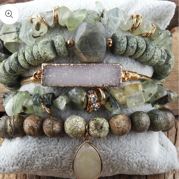 Druzy Dreams Stack Bracelets Set In Green - Picture 2 of 8